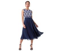 Roman Petite Geometric Print Pleated Midi Dress In Navy Navy 16