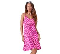Roman Petite Geometric Strappy Stretch Dress for Women UK - Ladies Everyday Holiday Spring Summer V-Neckline Comfy Soft Evening Vacation Work Party - Fuchsia - Size 16