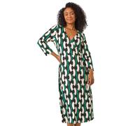 Roman Petite Geometric Tie Waist Stretch Midi Dress In Black Black 14