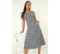 Roman Petite Geometric Tie Waist Wrap Dress In Blue Blue 8