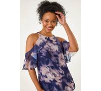 Petite Halter Frill Cold Shoulder Top Roman Navy 14