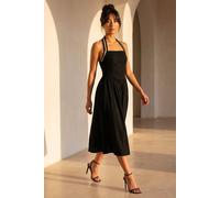 Roman Women's Petite Halter Neck Linen Blend Dress in Black | Size: 18 Roman Black 18