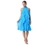 Roman Petite Halter Neck Ruffle Shift Dress for Women UK - Ladies Spring Everyday Summer Holiday Sleeveless Soft Knee Length Comfy Frill Detail Frock Dinner Date Gowns - Turquoise - Size 18