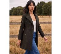 Roman Petite Herringbone Funnel Neck Coat with Wool Chocolate