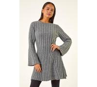 Roman Petite High Neck Knitted Dress for Women UK - Ladies Everyday Autumn Winter Round Neckline Comfy Soft Evening Vacation Work Party Night Out - Petite Grey - Size 14