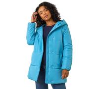 Roman Petite Hooded Quilted Puffer Coat for Women UK - Ladies Everyday Autumn Winter Round Neckline Comfy Soft Evening Vacation Work Party Night Out - Petite Blue - Size 14