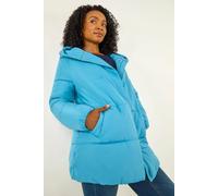 Roman Petite Hooded Quilted Puffer Coat for Women UK - Ladies Everyday Autumn Winter Round Neckline Comfy Soft Evening Vacation Work Party Night Out - Petite Blue - Size 14