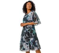 Roman Petite Hotfix Embellished Back Cape Dress for Women UK - Ladies Everyday Autumn Winter Round Neckline Comfy Soft Evening Vacation Work Party Night Out - Petite Black - Size 8