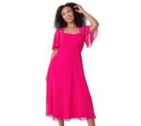 Roman Petite Hotfix Embellished Back Cape Dress for Women UK - Ladies Everyday Autumn Winter Round Neckline Comfy Soft Evening Vacation Work Party Night Out - Petite Bright Pink - Size 16