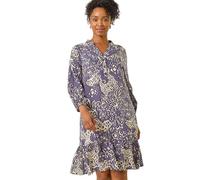 Roman Petite Ikat Print Tiered Hem Dress for Women UK - Ladies Everyday Autumn Winter V-Neckline Comfy Soft Evening Vacation Work Party Night Out - Grey - Size 14