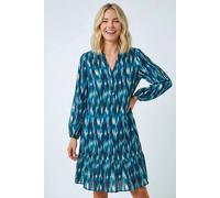 Petite Ikat Print Tiered Hem Dress Roman Teal 12