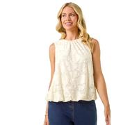 Roman Petite Jacquard Bubble Hem Top for Women UK - Ladies Everyday Holiday Spring Summer Round Neckline Comfy Soft Evening Vacation Work Party - Petite Ivory - Size 16