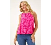 Roman Petite Jacquard Bubble Hem Top for Women UK - Ladies Everyday Holiday Spring Summer Round Neckline Comfy Soft Evening Vacation Work Party - Petite Pink - Size 14