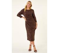 Roman Petite Jacquard Ruched Stretch Dress In Chocolate Chocolate 18