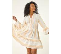 Roman Women's Petite Jacquard Tiered Dress in Coral | Size: 12 Roman Coral 12