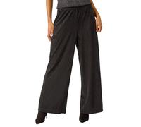 Roman Petite Jacquard Wide Leg Trouser for Women UK - Ladies Everyday Autumn Winter Comfy Soft Evening Vacation Work Party Night Out - Petite Black - Size 18