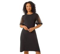 Roman Petite Knitted Mesh Dress In Black Black 12