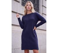 Roman Petite Knitted Pintuck Shift Dress In Navy Navy