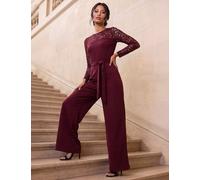 Roman Petite Lace 3/4 Sleeve Jumpsuit Burgundy Mix
