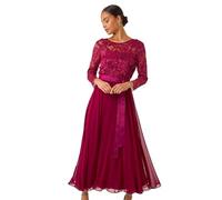 Petite Lace Contrast Bodice Dress Roman Wine 14