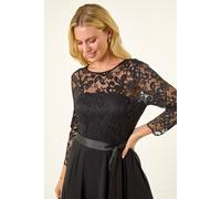 Petite Lace Contrast Bodice Dress Roman Black 10