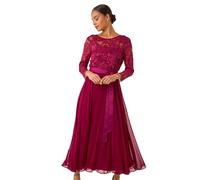 Roman Petite Lace Contrast Bodice Dress In Wine Wine 10