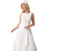 Roman Petite Lace Pleat Midi Dress In Ivory Ivory 12