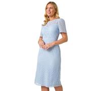 Roman Petite Lace Short Sleeve Dress for Women UK - Ladies Everyday Holiday Spring Summer Round Neckline Comfy Soft Evening Vacation Work Party - Petite Blue - Size 14