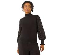 Roman Petite Lace Sleeve Knit Jumper In Black Black L