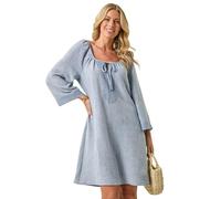 Roman Petite Lace Trim Dress for Women UK - Ladies Everyday Holiday Spring Summer Round Neckline Comfy Soft Evening Vacation Work Party - Petite Blue - Size 14