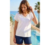 Roman Petite Lace Trim V-Neck Top In White White