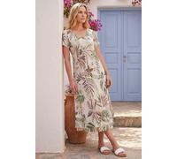 Roman Petite Leaf Print Layered Hem Dress In Stone Stone
