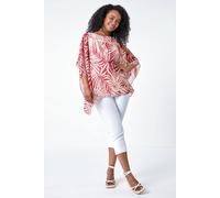 Roman Petite Leaf Print Overlay Top In Beige Beige 12