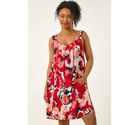 Roman Women's Petite Leaf Print Scoop Neck Dress in Red | Size: 10 Roman Red 10