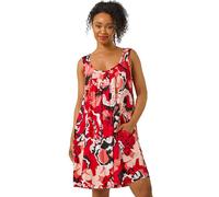 Roman Petite Leaf Print Scoop Neck Dress In Red Red 18