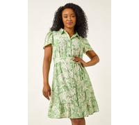 Petite Leaf Print Shirt Dress Roman Green 14