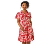 Roman Petite Leaf Print Shirt Dress In Red Red 14