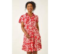 Roman Petite Leaf Print Shirt Dress In Red Red 18
