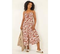 Roman Petite Leaf Print Strappy Midi Dress In Orange Orange 16