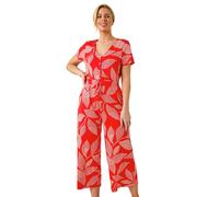 Roman Petite Leaf Print Stretch Jumpsuit In Coral Coral 14