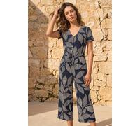Roman Women's Petite Leaf Print Stretch Jumpsuit in Navy | Size: 18 Roman Navy 18