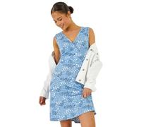 Roman Petite Leaf Print Stretch Wrap Dress for Women UK - Ladies Everyday Holiday Spring Summer V-Neckline Comfy Soft Evening Vacation Work Party