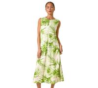 Roman Petite Leaf Print Trim Midi Dress In Green Green 14