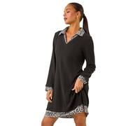 Roman Petite Leopard Collar Knit Dress for Women UK - Ladies Everyday Autumn Winter Round Neckline Comfy Soft Evening Vacation Work Party Night Out - Black - Size 18