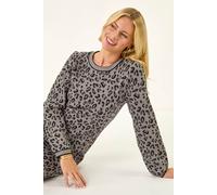 Roman Petite Leopard Knit Mini Dress In Grey Grey