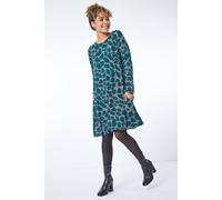 Roman Originals Tunic Dress with Pockets for Women UK Ladies Swing Fit & Flare Skater Slouch Stretchy Casual Smart Winter Jersey Pull On Work Office 3/4 Long Sleeves - Petite Teal - Size 10