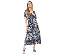 Roman Petite Lily Print Ruched Midi Dress In Navy Navy 8