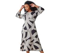 Roman Petite Linear Print Midi Stretch Dress In Black Black 18