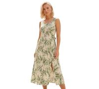 Roman Petite Linen Blend Buttoned Midi Dress for Women UK - Ladies Everyday Holiday Spring Summer Square Neckline Comfy Soft Evening Vacation Work Party