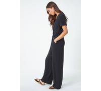 Roman Petite Linen Blend Jumpsuit for Women UK - Ladies Everyday Holiday Spring Summer V-Neckline Comfy Soft Evening Vacation Work Party - Petite Black - Size 16